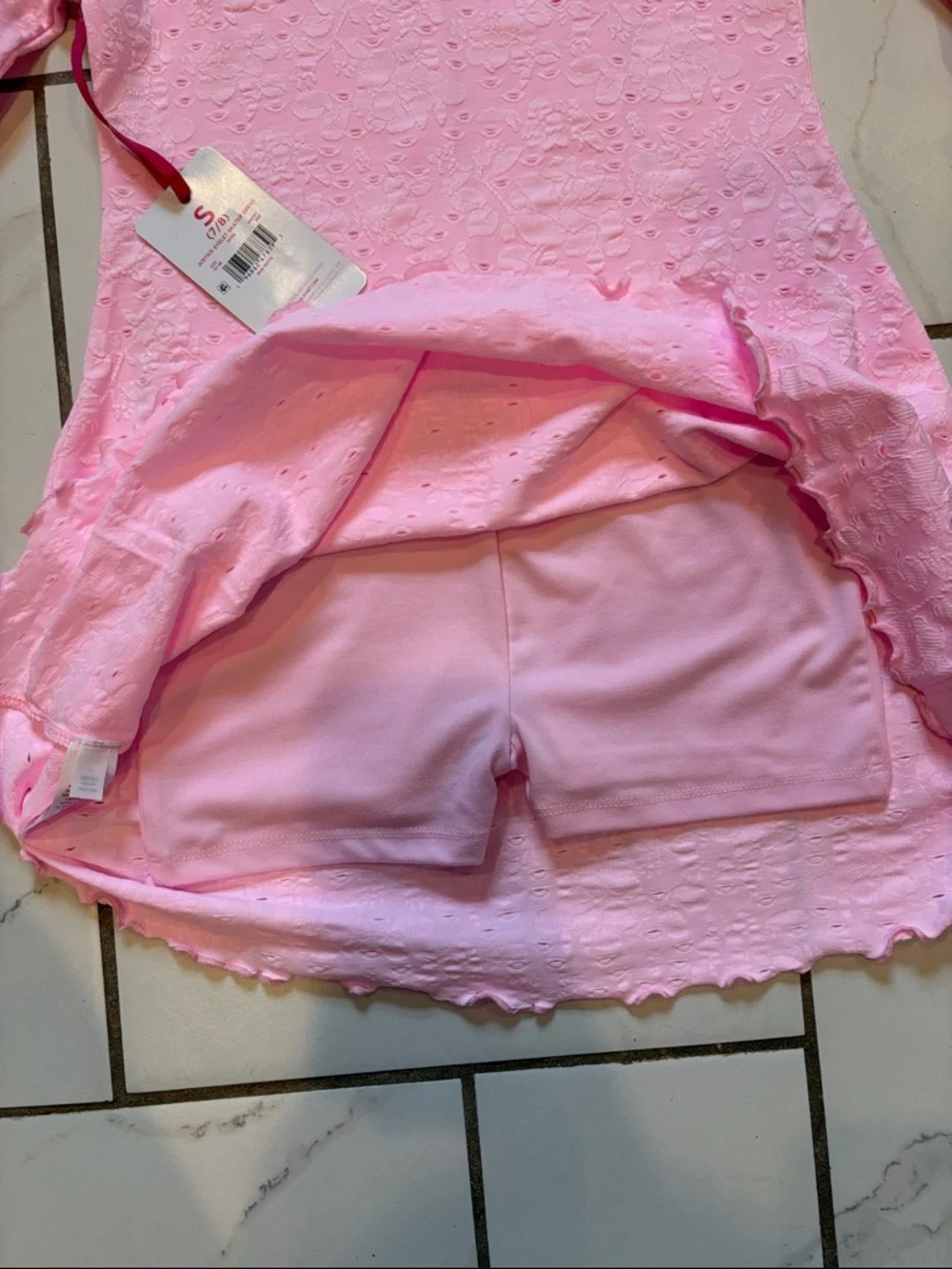 Justice Pink Eyelet Long Sleeve Skater Dress w/ Shorts - NEW - size 7/8